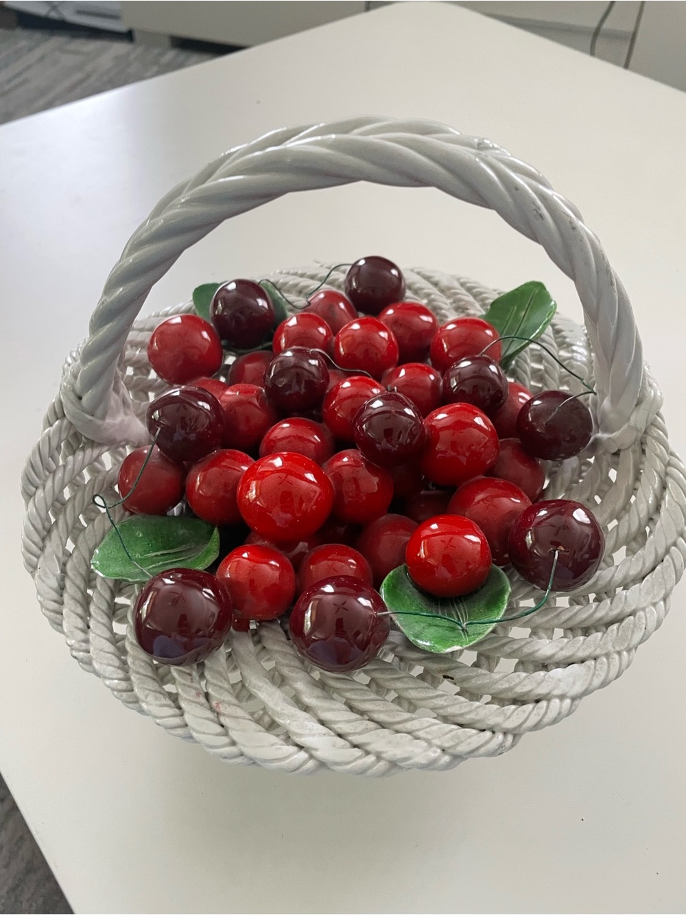 Vintage Bassano Cherry Fruit Bowl Basket Ceramic Made In Italy